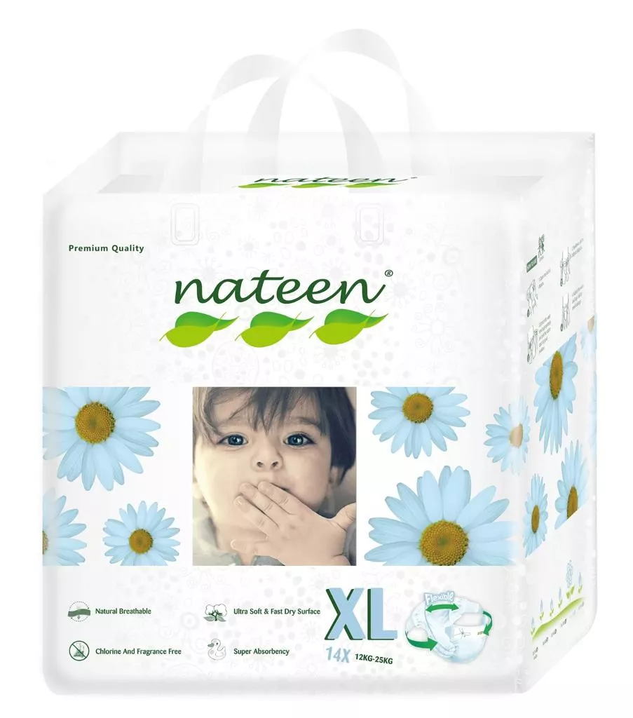 Scutece Biodegradabile și Hipoalergenice Nateen Premium Line XL, Mărime 5 (12-25kg), 14buc, [],drogheriemb.ro