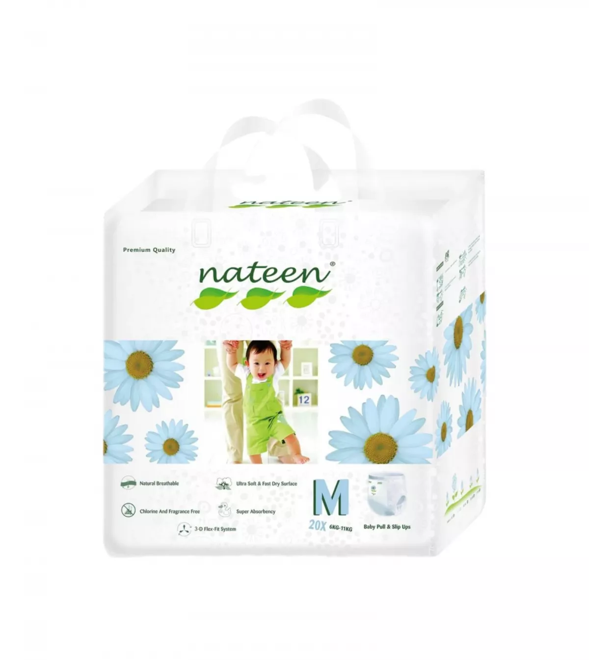 Scutece chiloțel Nateen Premium Pants M, Marimea 3 (6-11kg), Biodegradabile și Ecologice, 20buc, [],drogheriemb.ro