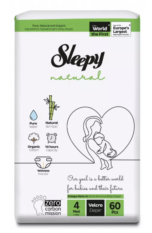 Scutece Sleepy Natural Sensitive Maxi Nr.4, 60buc, 7-14kg, [],drogheriemb.ro