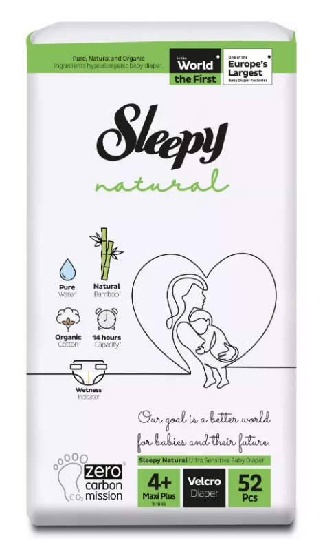 Scutece Sleepy Natural Sensitive Maxi Plus Nr.4+, 52buc, 9-16kg, [],drogheriemb.ro