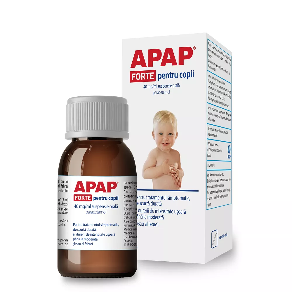 Apap Forte pentru copii, 40 mg/ml suspensie orală, 85 ml, USP, [],nordpharm.ro