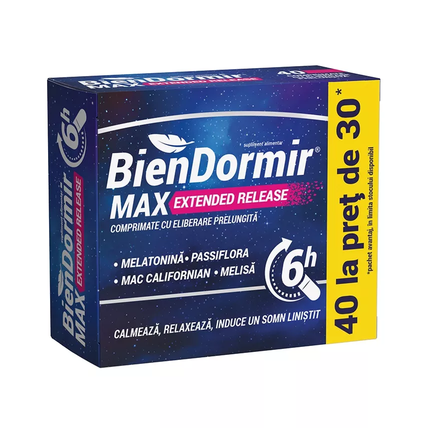 Bien Dormir Max Extended Release, 40 comprimate, Fiterman Pharma, [],nordpharm.ro