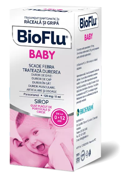 Bioflu Baby sirop pentru copii 120 mg, 5 ml, Biofarm, [],nordpharm.ro