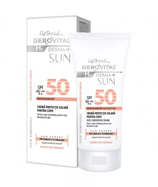 Crema protectie solara pentru copii SPF 50 H3 Derma+ Sun, 100 ml, Gerovital , [],nordpharm.ro