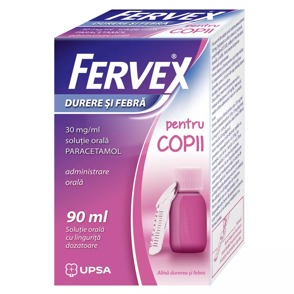 Fervex Durere si Febra pentru copii, 30 mg/ml solutie orala, 90 ml, Upsa, [],nordpharm.ro