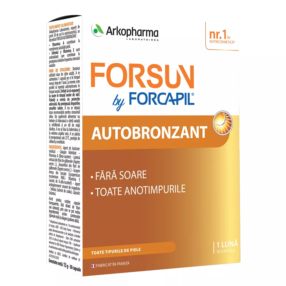 Forcapil Forsun Autobronzant, 30 capsule, Arkopharma, [],nordpharm.ro