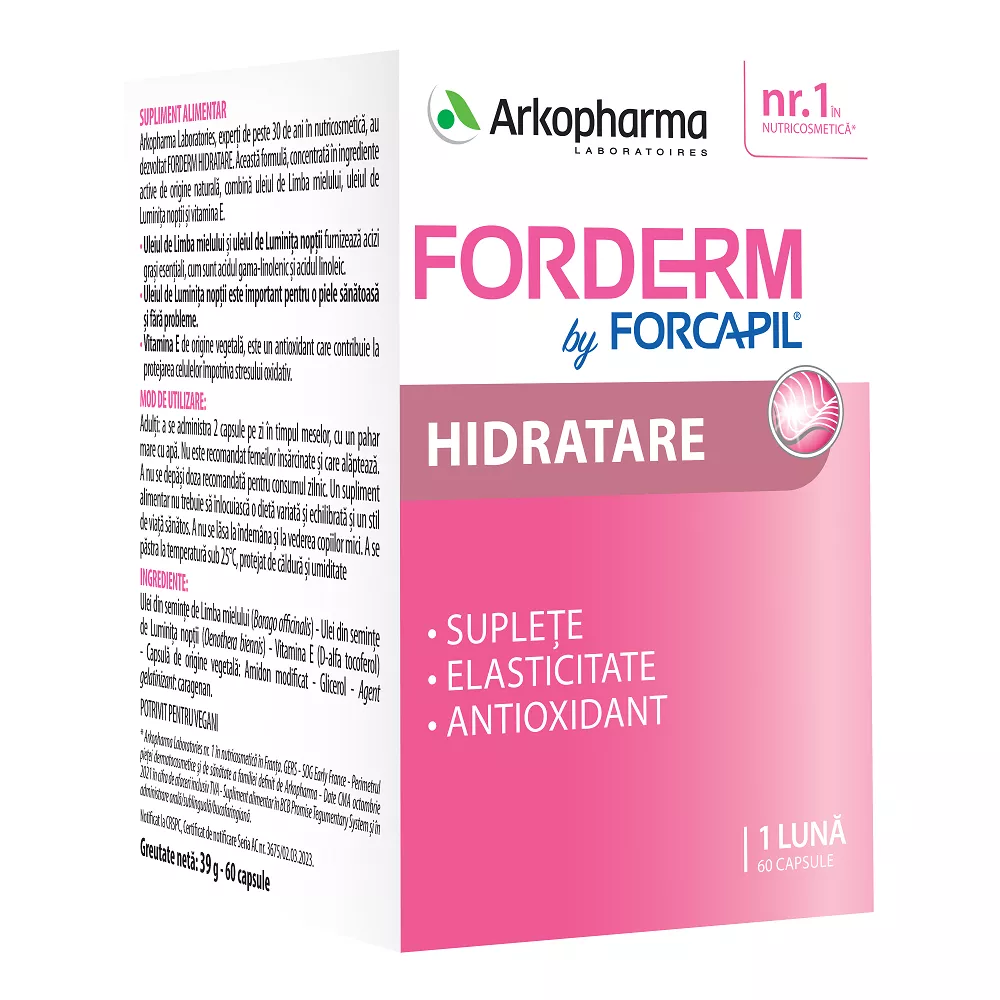Forderm Hidratant by Forcapil, 60 capsule, Arkopharma, [],nordpharm.ro