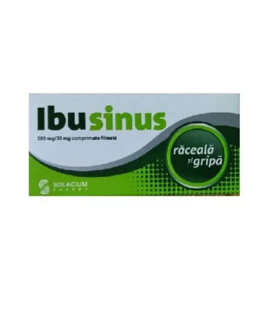 Ibusinus, 200 mg/30 mg, 20 comprimate filmate, Solacium Pharma , [],nordpharm.ro