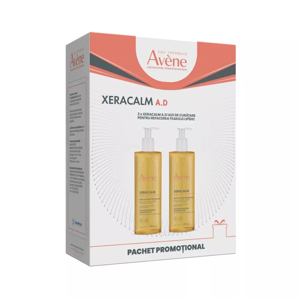 Pachet Ulei de curatare pentru pielea predispusa la dermatita atopica XeraCalm AD, 2x400 ml, Avene, [],nordpharm.ro