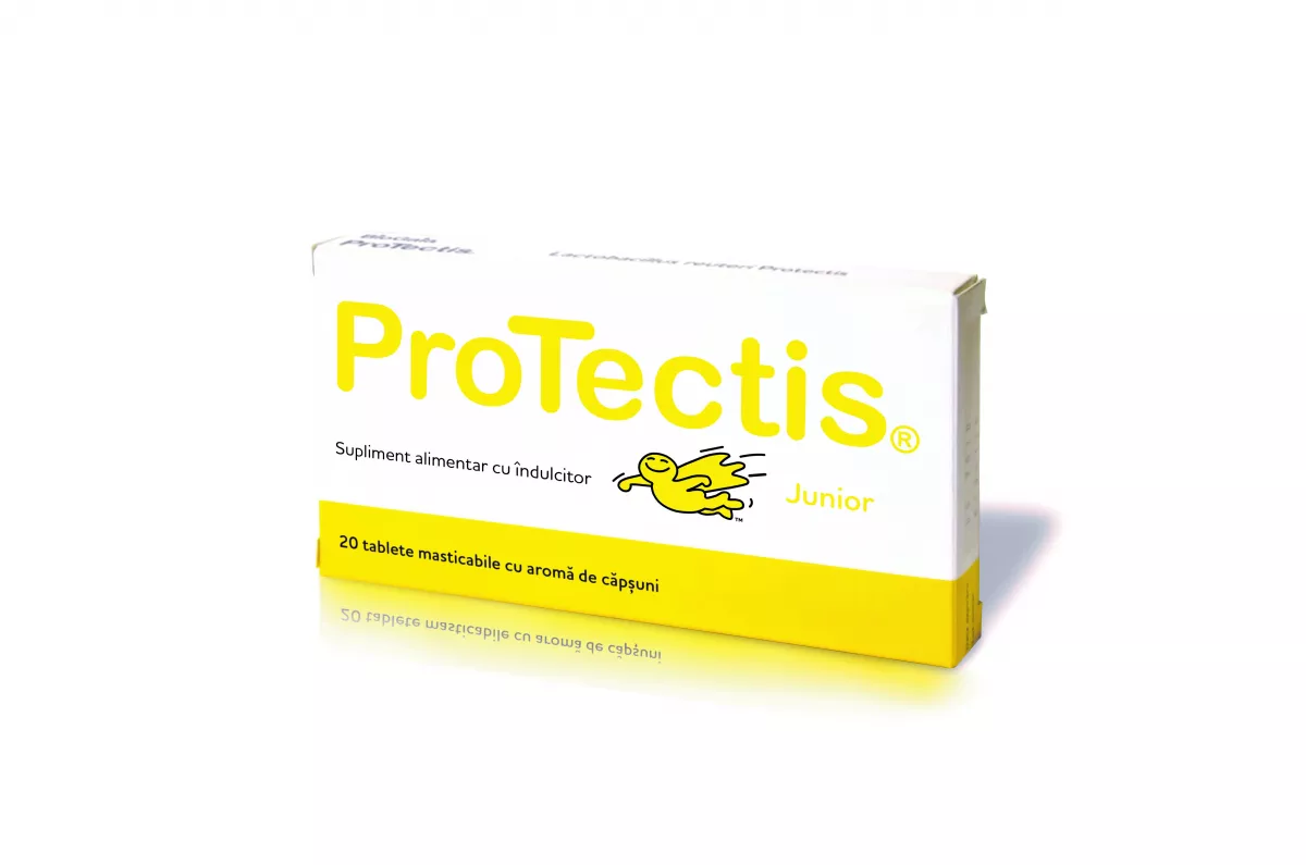 Protectis Junior cu aroma de capsuni, 20 comprimate, BioGaia, [],nordpharm.ro