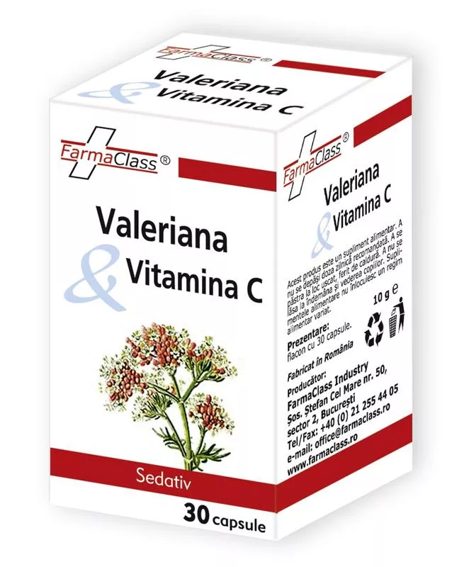 Valeriana si Vitamina C, 30 capsule, FarmaClass , [],nordpharm.ro