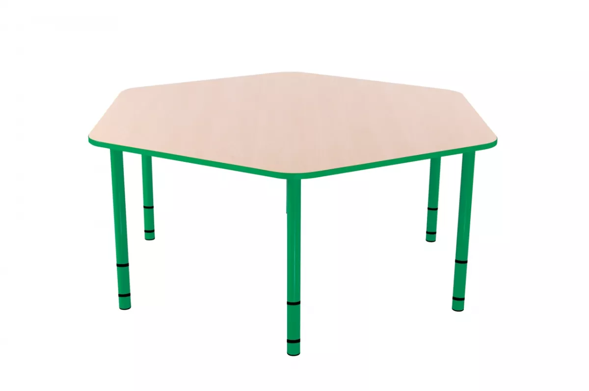 Masa cu picioare reglabile metalice hexagonala - verde