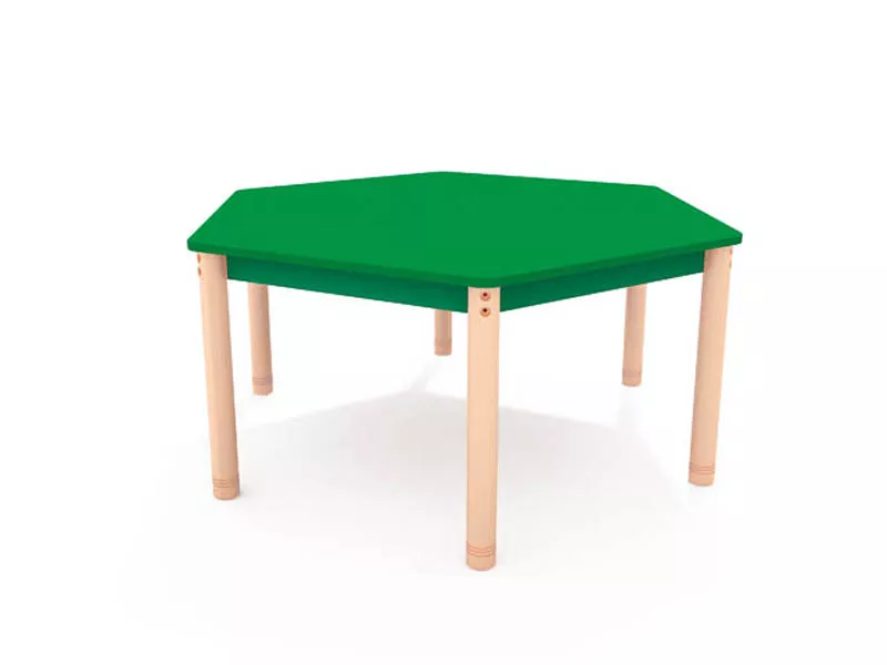 Masa hexagonala color verde din PAL si lemn masiv