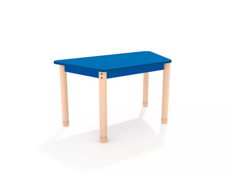 Masa trapezoidala color albastru din PAL si lemn masiv