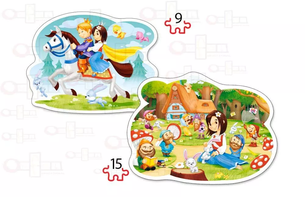 Set 2 puzzle-uri Alba ca Zapada si cei 7 pitici