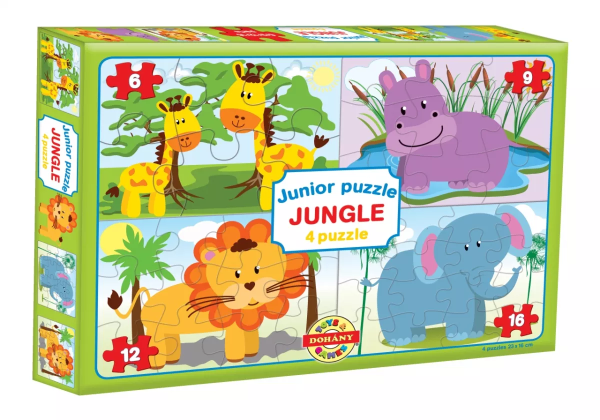 Set 4 puzzle-uri 6,9,12,16 piese jungla