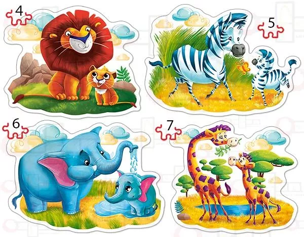 Set 4 puzzle-uri Animale din jungla cu pui