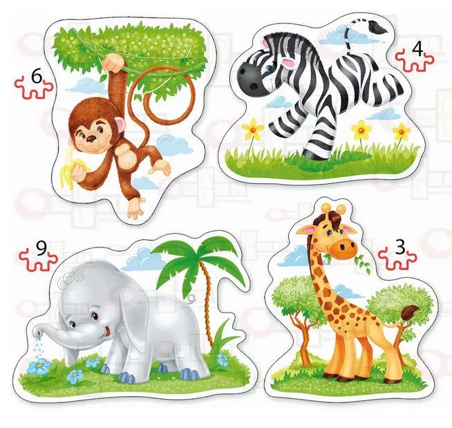 Set 4 puzzle-uri Animale din jungla