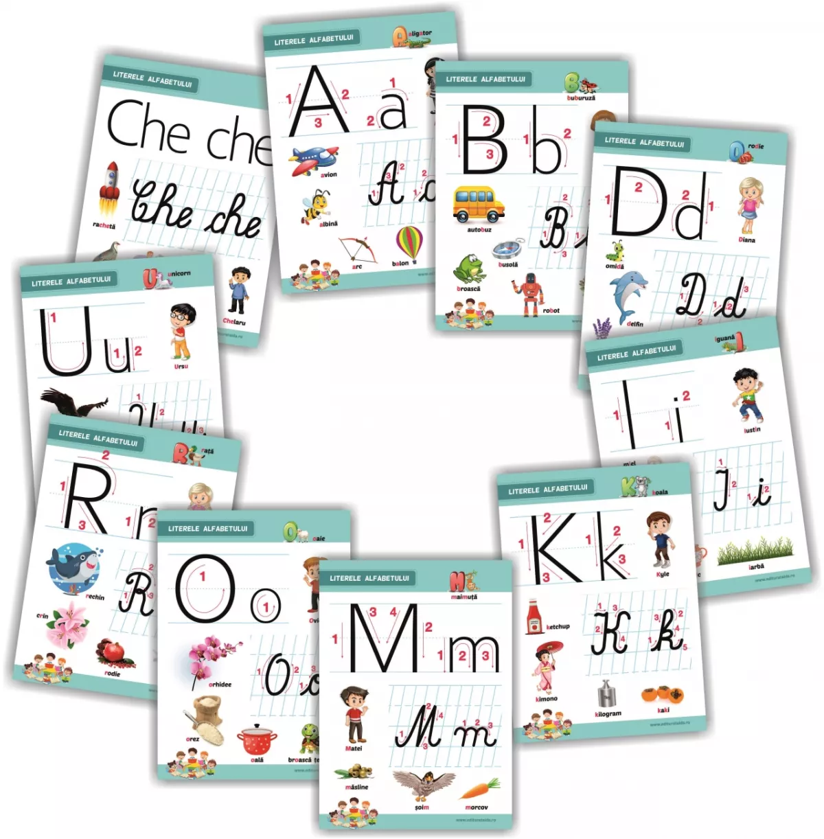 Set planse literele alfabetului si grupuri de litere