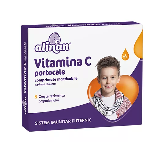 Vitamina C cu aromă de portocale pentru copii Alinan, 20 comprimate, Fiterman, [],remediumfarm.ro