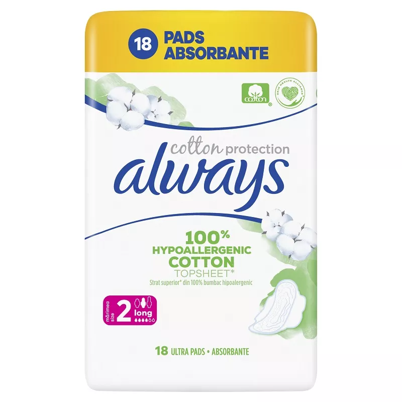 Absorbante Always Cotton Protection, long, mărimea 2, 18 bucati, [],remediumfarm.ro