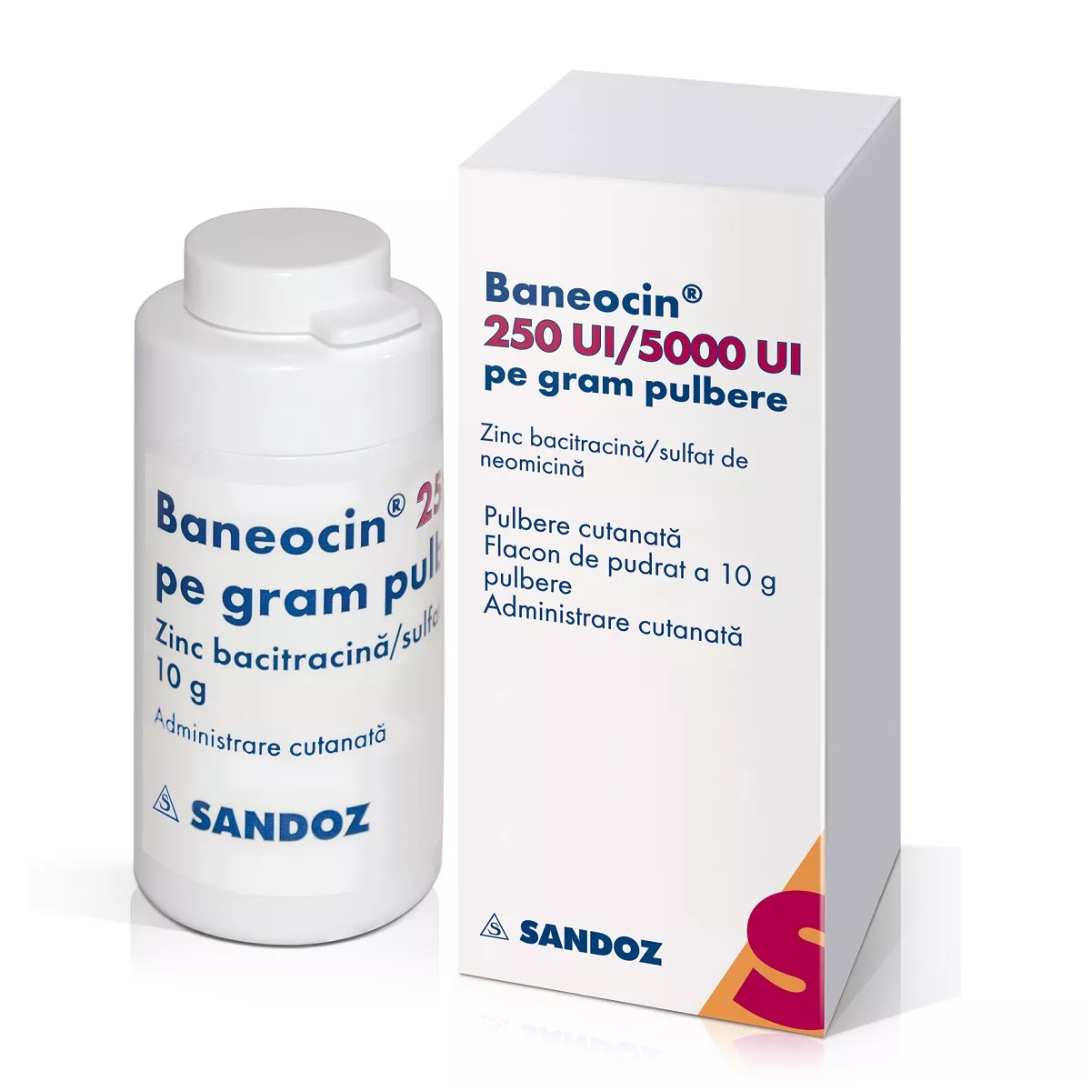 Baneocin pulbere, 250 UI/5000 UI pe gram, 10 g, Sandoz, [],remediumfarm.ro