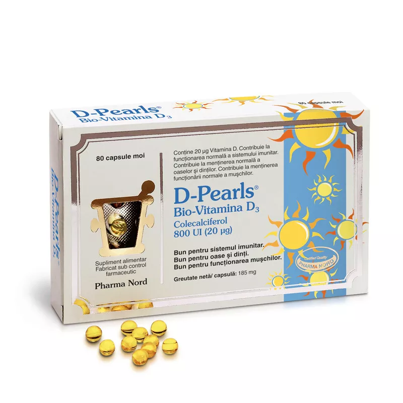 Bio-D- Pearls Vitamina D3 x 80cps (PharmaNord), [],remediumfarm.ro