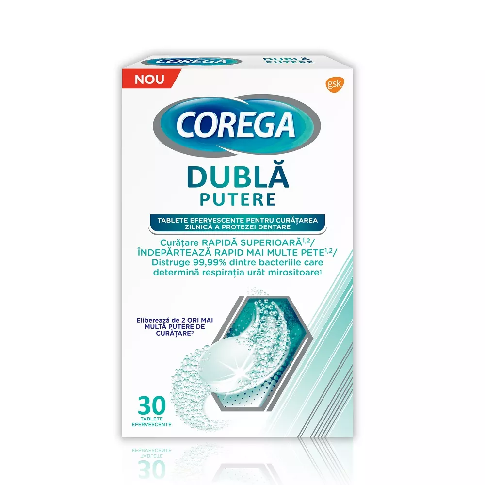 Tablete efervescente Dubla Putere Corega, 30 tablete, GSK, [],remediumfarm.ro