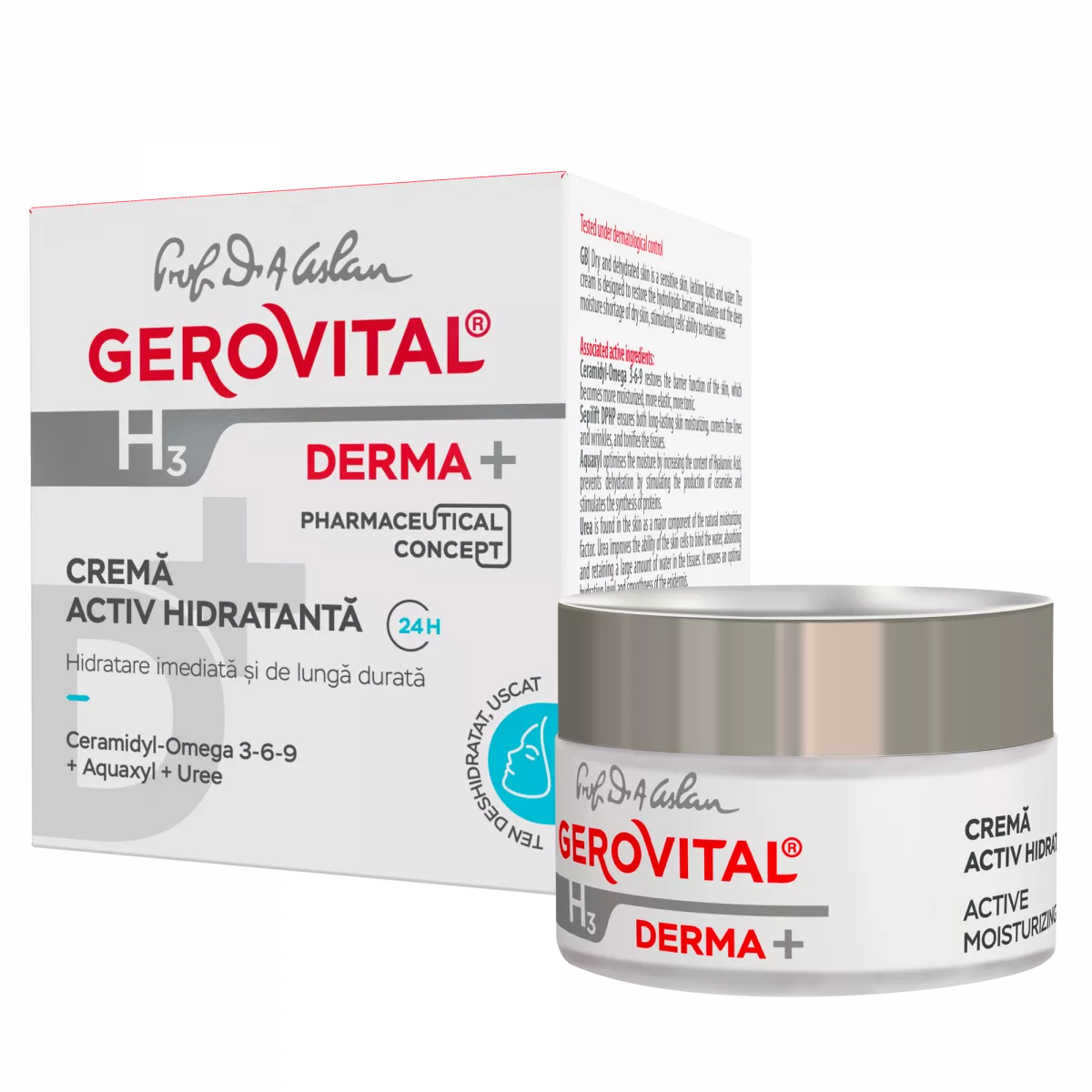 Crema activ hidratanta 24h H3 Derma+, 50ml, 380, Gerovital, [],remediumfarm.ro