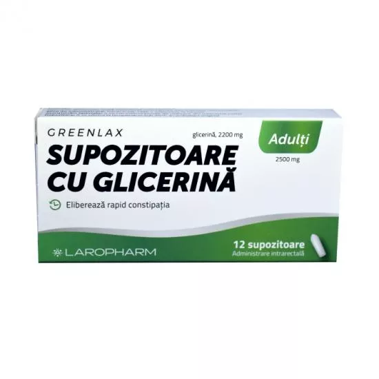 Supozitoare cu glicerina pentru adulti Greenlax, 12 bucati, Laropharm, [],remediumfarm.ro