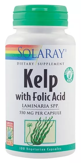 Kelp 550mg si Acid Folic Solaray, 100 capsule, Secom, [],remediumfarm.ro