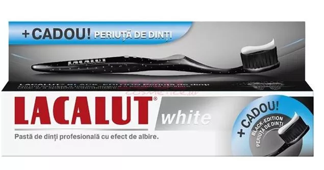 Lacalut White pasta dinti x 75ml+Perie Black Edition Silver, [],remediumfarm.ro