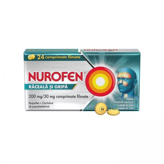 Nurofen Raceala și Gripa 200mg, 24 comprimate, Reckitt Benckiser, [],remediumfarm.ro