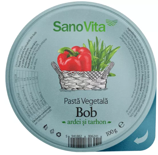 Pasta vegetala Bob ardei si tarhon, 100 g, SanoVita, [],remediumfarm.ro