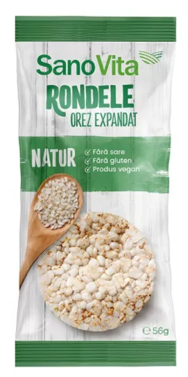 Rondele orez expandat natur, 56 g, SanoVita, [],remediumfarm.ro