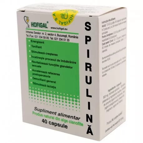 Spirulina 500 mg, 40 capsule, Hofigal, [],remediumfarm.ro