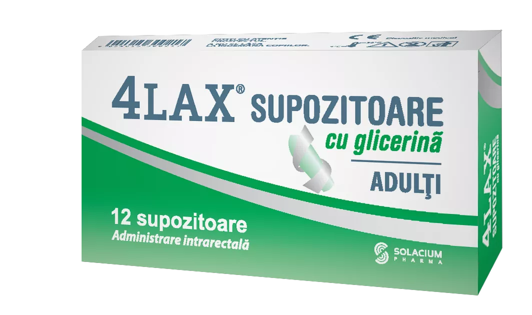 Supozitoare cu glicerina pentru adulti 4Lax, 12 bucati, Solacium Pharma, [],remediumfarm.ro