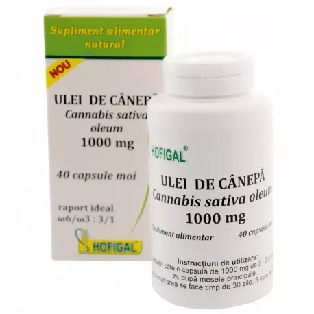 Ulei de canepa 1000 mg, 40 capsule moi, Hofigal, [],remediumfarm.ro