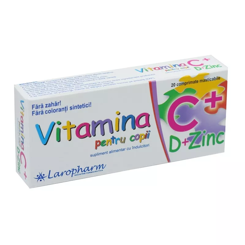 Vitamina C+D+Zinc pentru copii, 20 comprimate masticabile, Laropharm, [],remediumfarm.ro