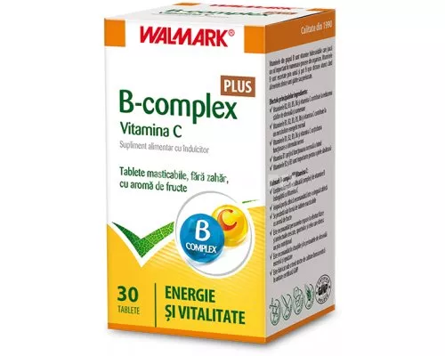 B complex + Vitamina C cu aroma de fructe, 30 tablete, Walmark, [],remediumfarm.ro
