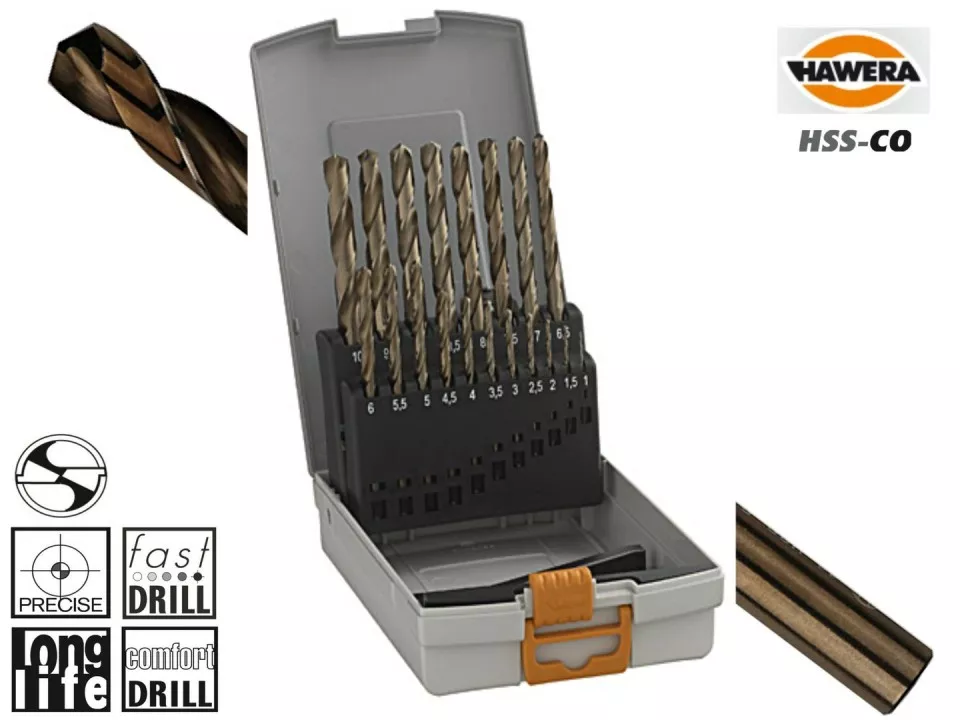 Caseta metal burghie Hawera Pro Box, HSS-Co, 1-10mm x 19 bucati, [],saldepot.ro