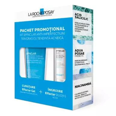La Roche Posay Effaclar gel spumant 200ml + Effaclar Duo+ tratament corector 40ml pachet promo, [],epastila.ro