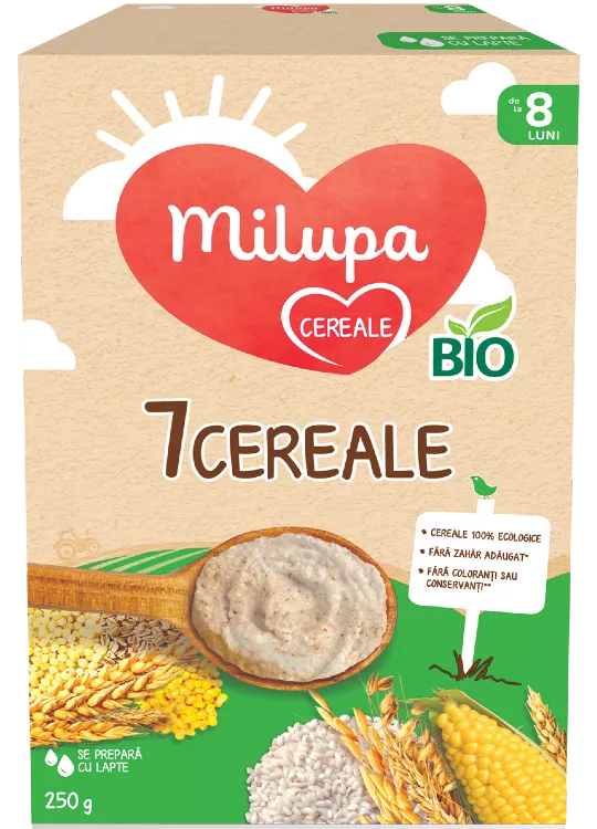 Milupa 7 Cereale Bio (+8luni, se prepara cu lapte) 250g, [],epastila.ro