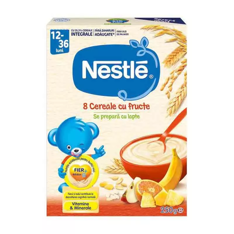 Nestle 8 cereale cu fructe, 12-36 luni, se prepara cu lapte *250g, [],epastila.ro