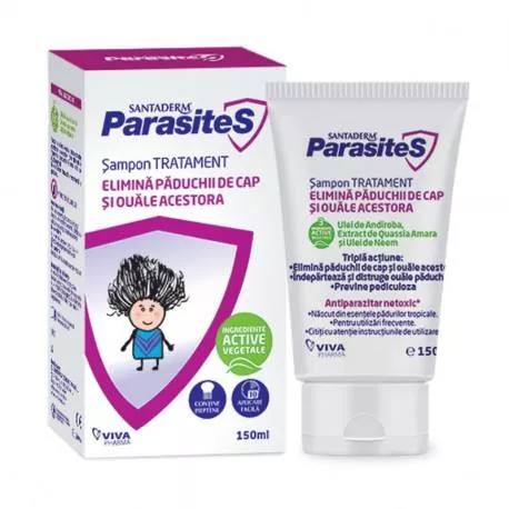 Parasites Șampon tratament împotriva păduchilor 150ml + pieptene (Santaderm), [],epastila.ro