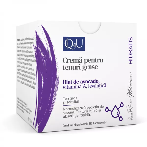 Q4U HidraTis Crema pentru tenuri grase cu vitamina A si ulei de levantica 50ml (Tis), [],epastila.ro