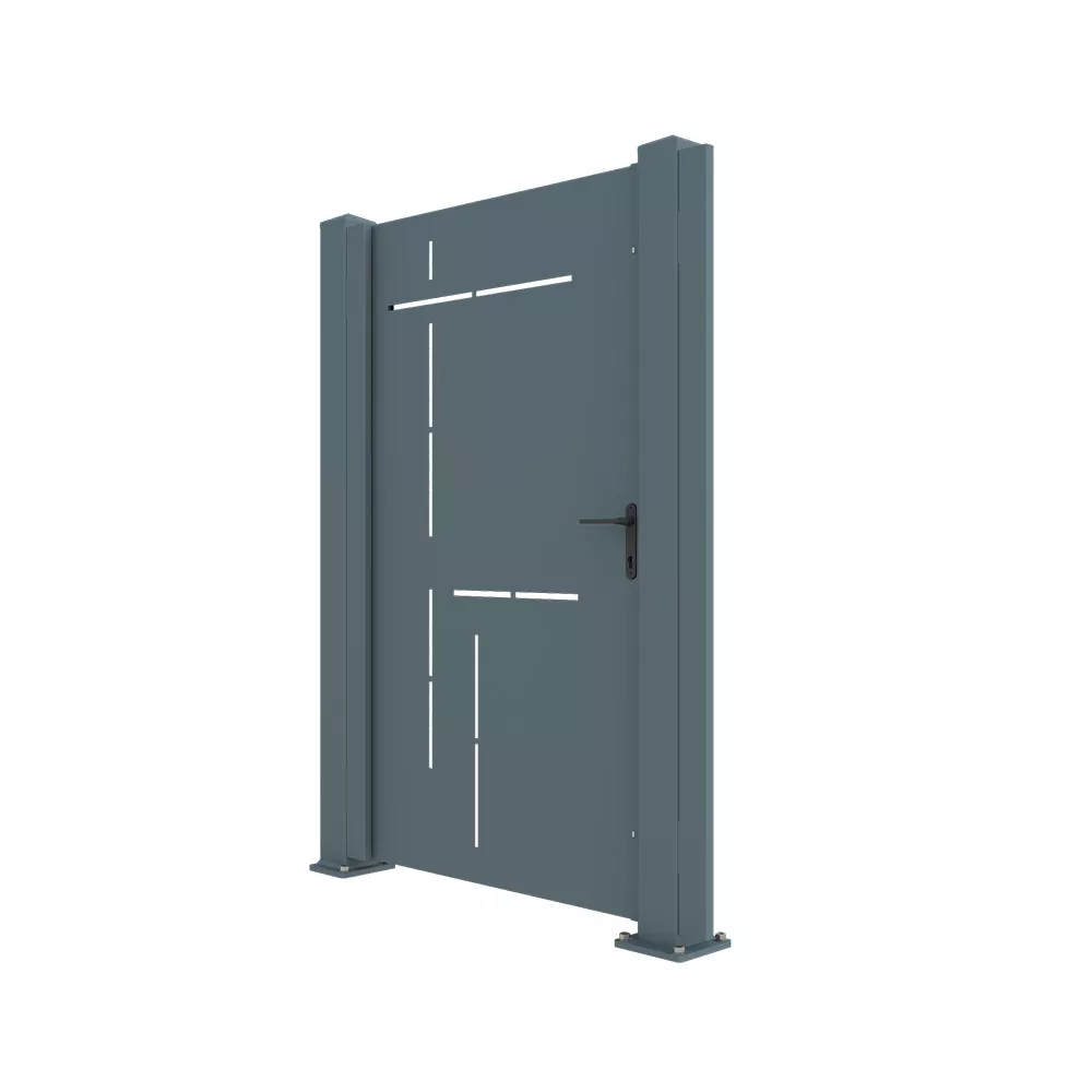 Pachet promo LaserTru, model Vicalvi, poarta pietonala, poarta auto batanta,  5 panouri de gard H=1m pentru soclu din beton, L=15,7m