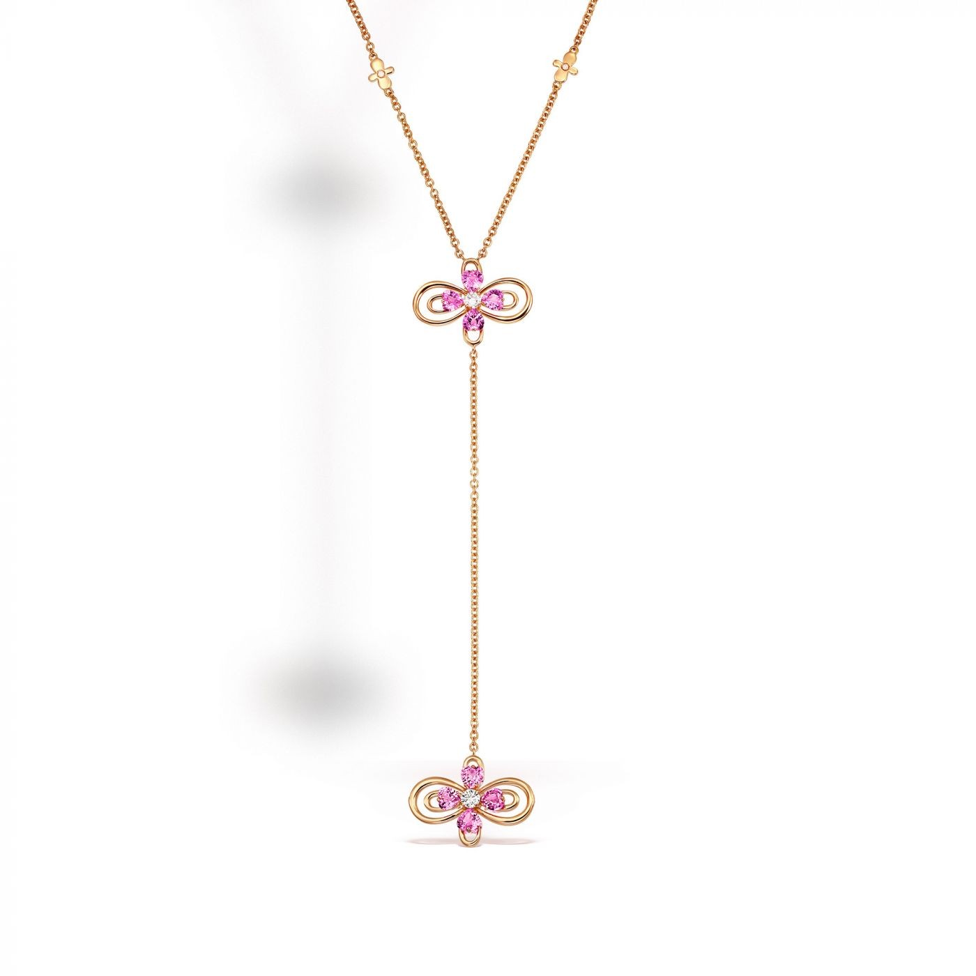 Colier Infinity Love din aur roz 18K cu safire roz si diamante