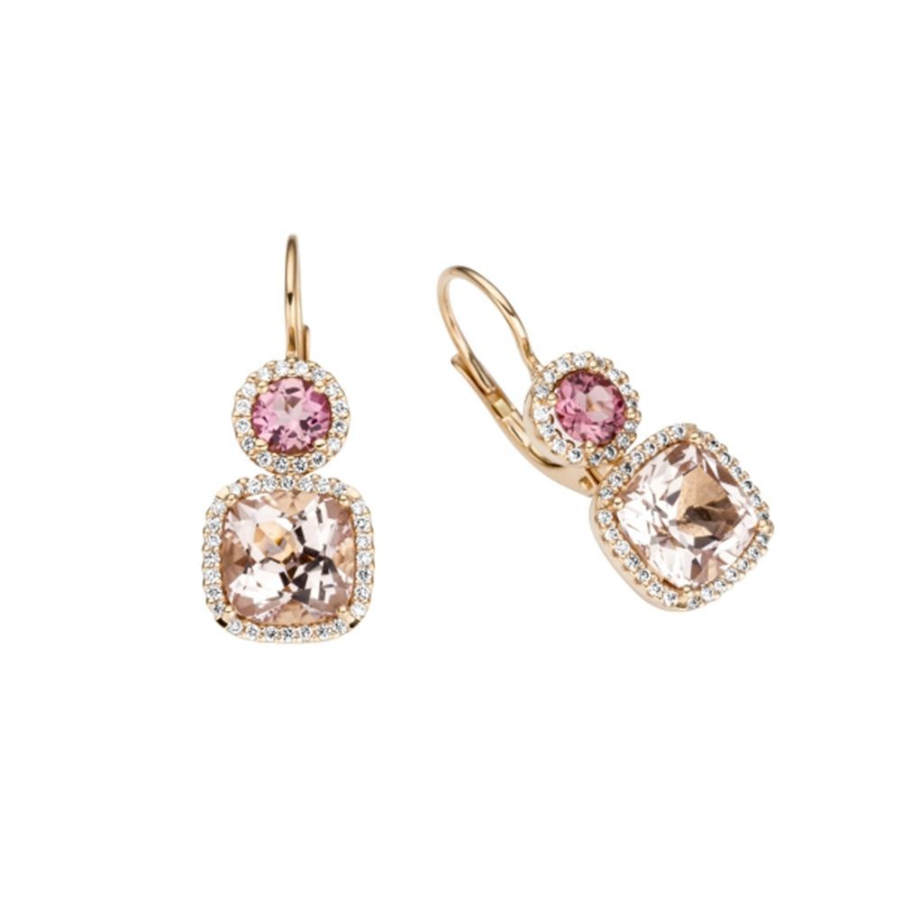 Cercei Maria Granacci din aur roz 18K cu morganit, turmalina si diamant