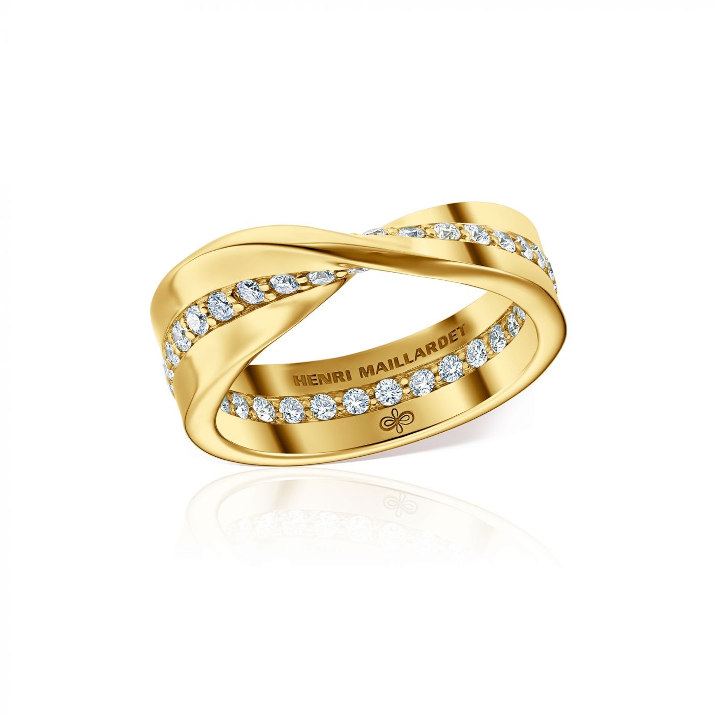 Inel Mobius din aur galben 18K cu diamante
